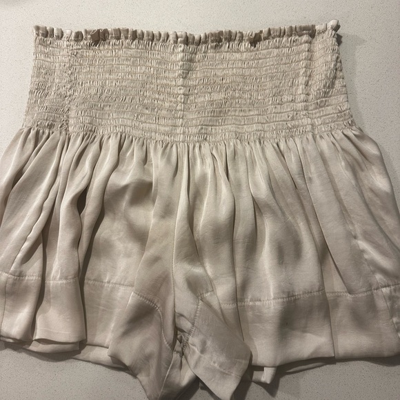 Cream High Waist Smocked Shorts